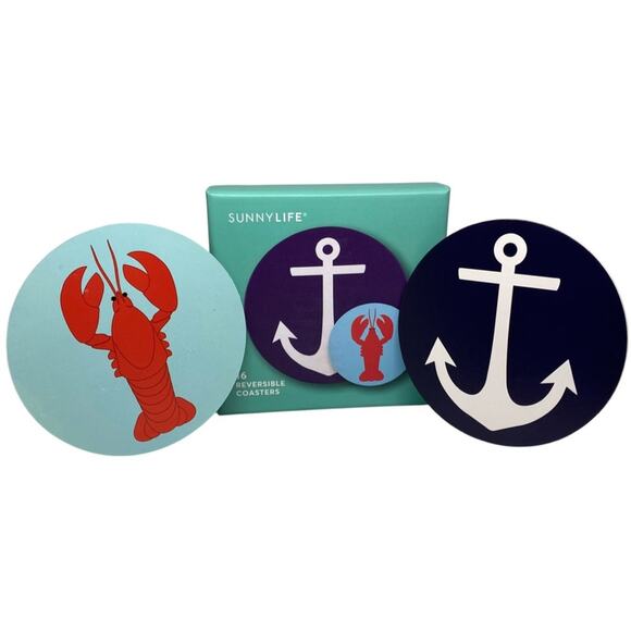 Sunnylife Reversible Coastal Coasters - NIB - Lobsters & Anchors - 16 Coasters - Picture 1 of 5